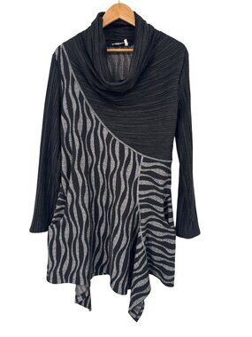 Dzhaoael Couture Long Sleeve Black Tunic dress size Large Wavy Pattern Knit